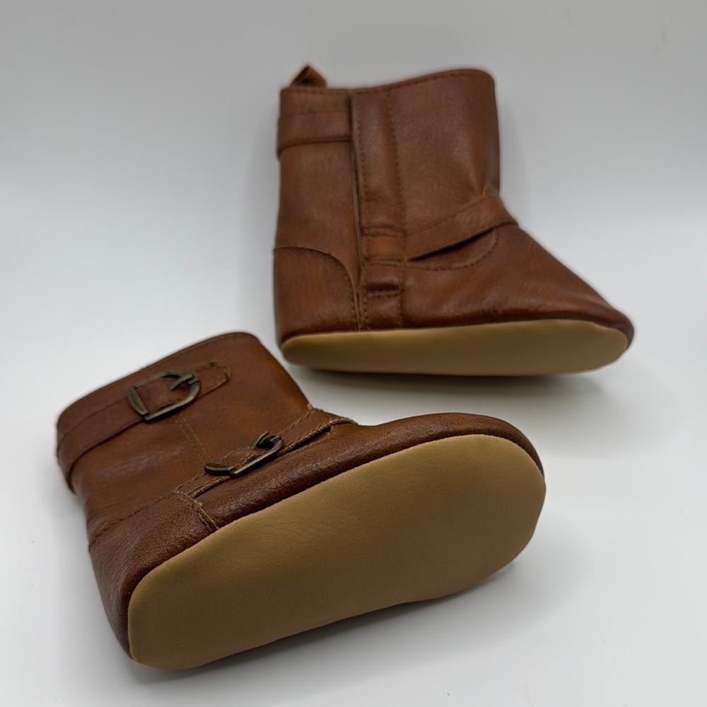 Brown Leather Unisex Baby Boots 3/6m